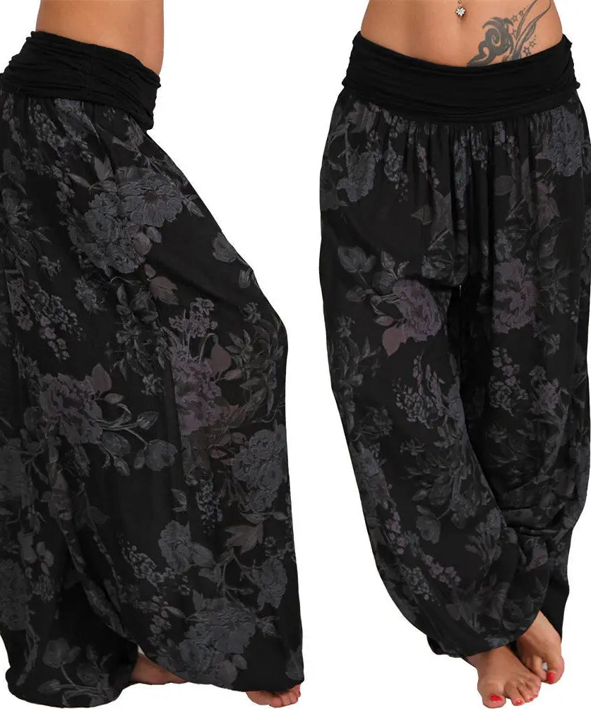 European and American women's clothing long style harem pants digital print long style wide leg pants casual pants plus size