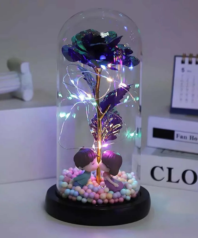 Mothers Day Rose Gifts for Mom, Galaxy Glass Rose Forever Eternal Crystal Flower Light Up Rose in Glass Dome with Butterfly Moth