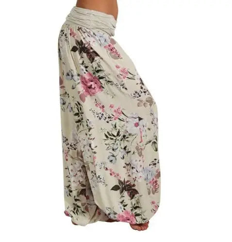European and American women's clothing long style harem pants digital print long style wide leg pants casual pants plus size
