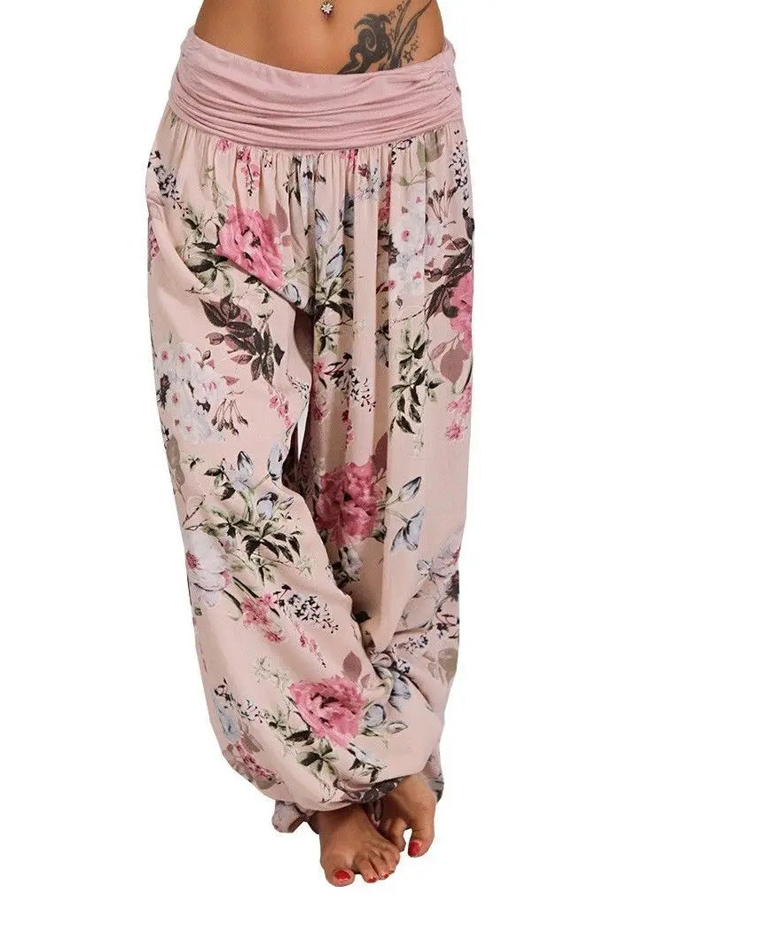 European and American women's clothing long style harem pants digital print long style wide leg pants casual pants plus size