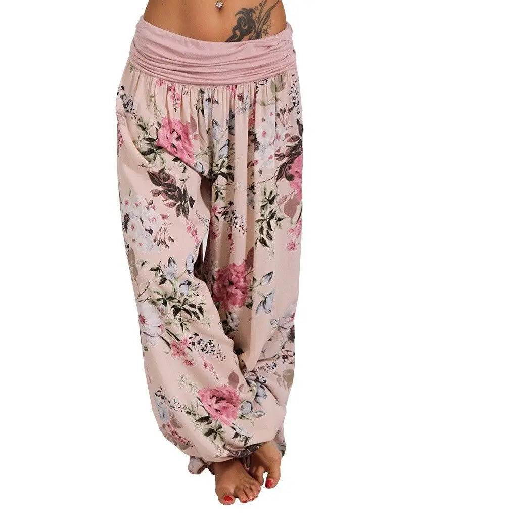 European and American women's clothing long style harem pants digital print long style wide leg pants casual pants plus size