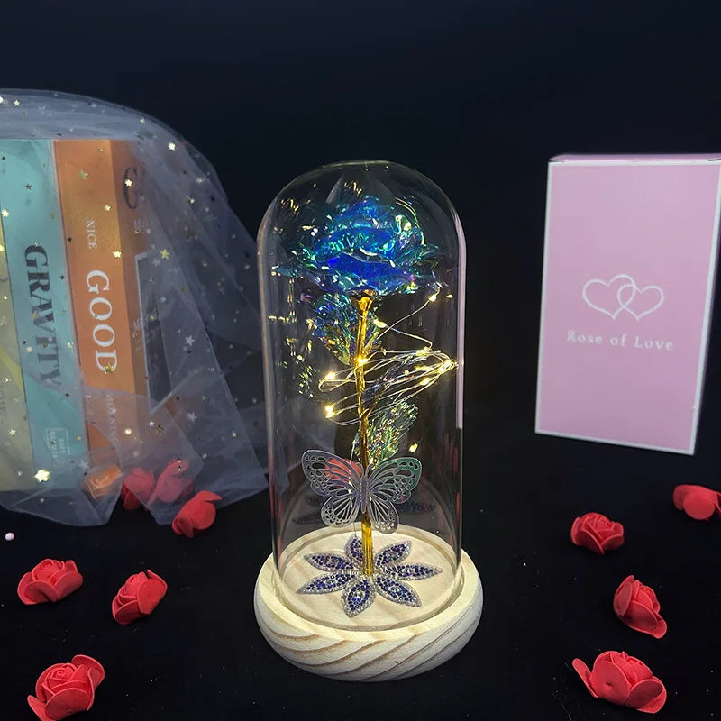 Galaxy Glass Rose Flower, Forever Eternal Crystal, Light Up Rose in Glass Dome, Birthday Gifts for Mom, Her, Grandma, Wife