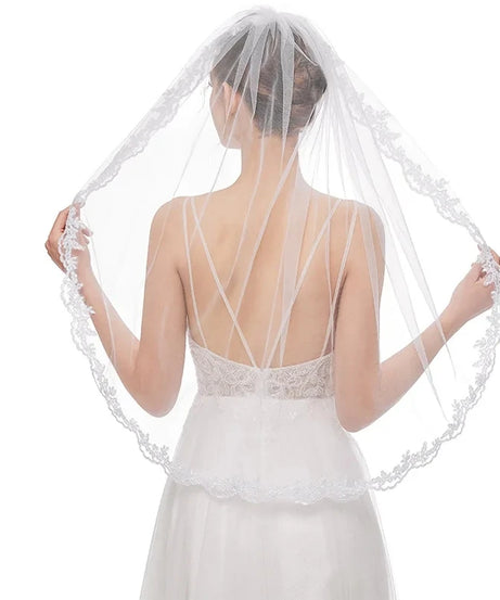 1 Layer elegant short White Ivory Lace veil for wedding bridal and Party ladies' headwear and dress up Wedding Accessories