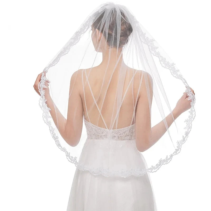 1 Layer elegant short White Ivory Lace veil for wedding bridal and Party ladies' headwear and dress up Wedding Accessories