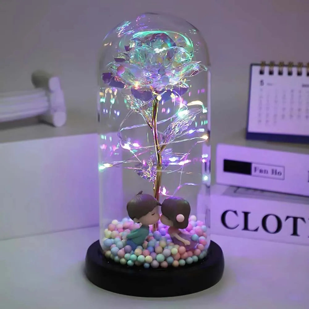 Mothers Day Rose Gifts for Mom, Galaxy Glass Rose Forever Eternal Crystal Flower Light Up Rose in Glass Dome with Butterfly Moth