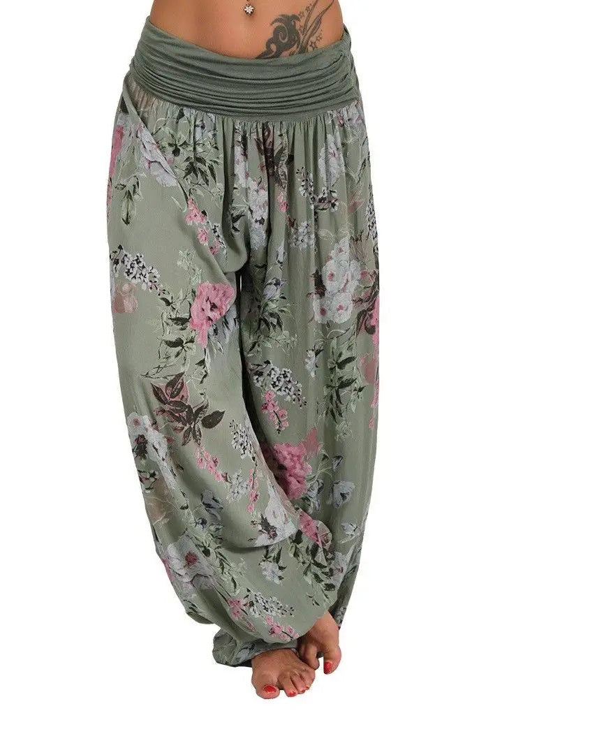 European and American women's clothing long style harem pants digital print long style wide leg pants casual pants plus size