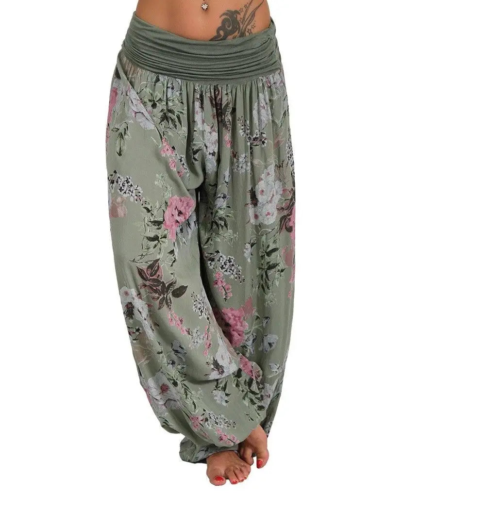 European and American women's clothing long style harem pants digital print long style wide leg pants casual pants plus size
