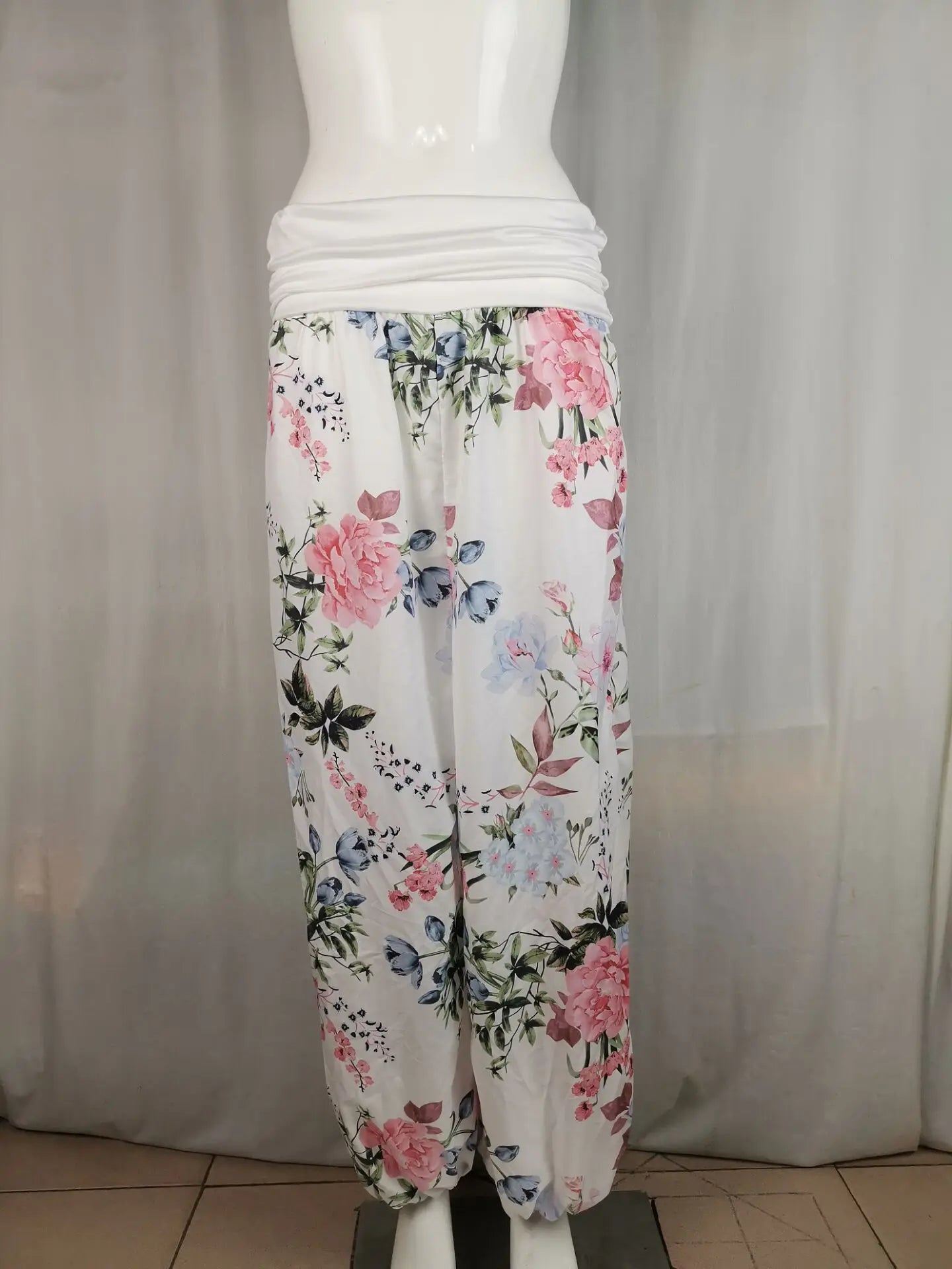 European and American women's clothing long style harem pants digital print long style wide leg pants casual pants plus size