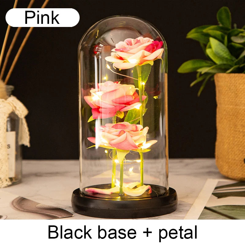 Mothers Day Gifts Party Artificial Flowers LED Rose Creative Valentine's Day Gift in Glass Glass Cover Simulation Rose Flower