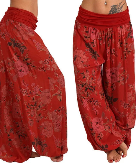 European and American women's clothing long style harem pants digital print long style wide leg pants casual pants plus size
