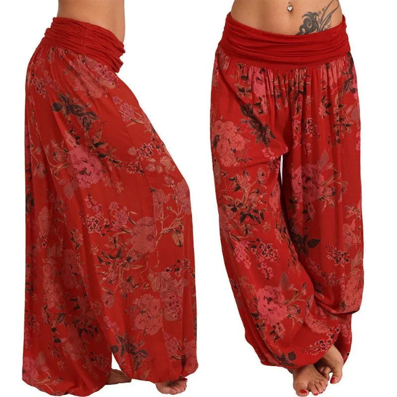 European and American women's clothing long style harem pants digital print long style wide leg pants casual pants plus size