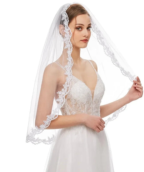 1 Layer elegant short White Ivory Lace veil for wedding bridal and Party ladies' headwear and dress up Wedding Accessories