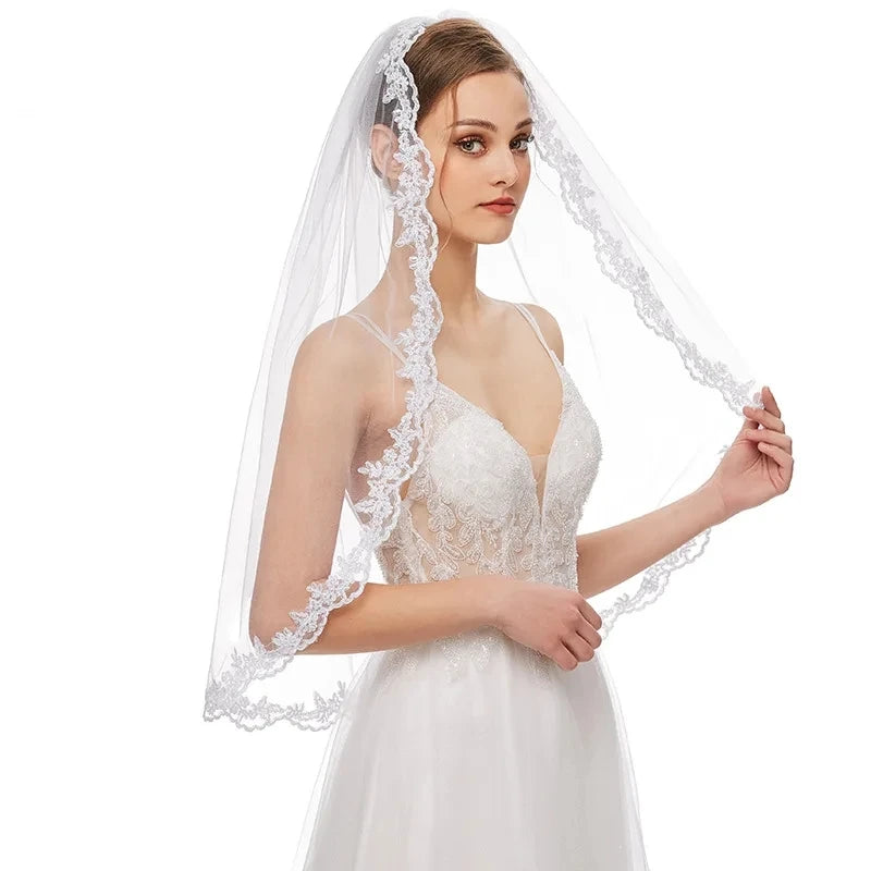 1 Layer elegant short White Ivory Lace veil for wedding bridal and Party ladies' headwear and dress up Wedding Accessories