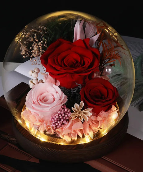 Wedding Decoration Decor Eternal Rose LED Light Preserved Flower in Glass Cover Mothers Day Gifts Birthday Party Valentines Day