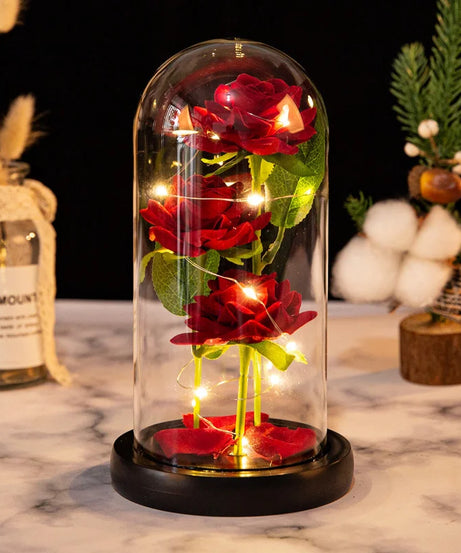 Rose Glass Cover Rose in Glass Dome Light Up Gifts for Women Valentines Ornament Glass Dome Rose Ornament The Preserve Flannel