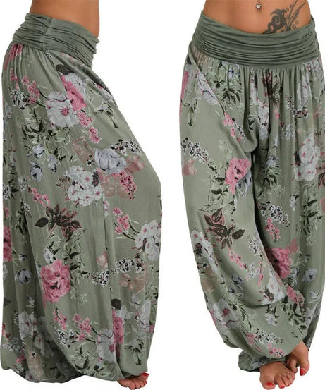 European and American women's clothing long style harem pants digital print long style wide leg pants casual pants plus size