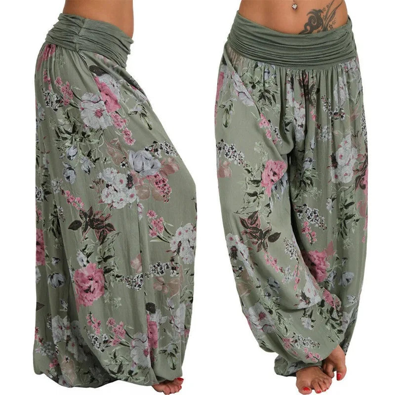 European and American women's clothing long style harem pants digital print long style wide leg pants casual pants plus size