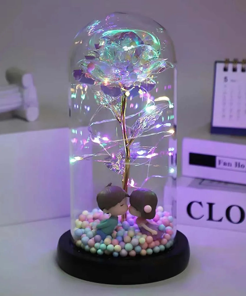 Mothers Day Rose Gifts for Mom, Galaxy Glass Rose Forever Eternal Crystal Flower Light Up Rose in Glass Dome with Butterfly Moth