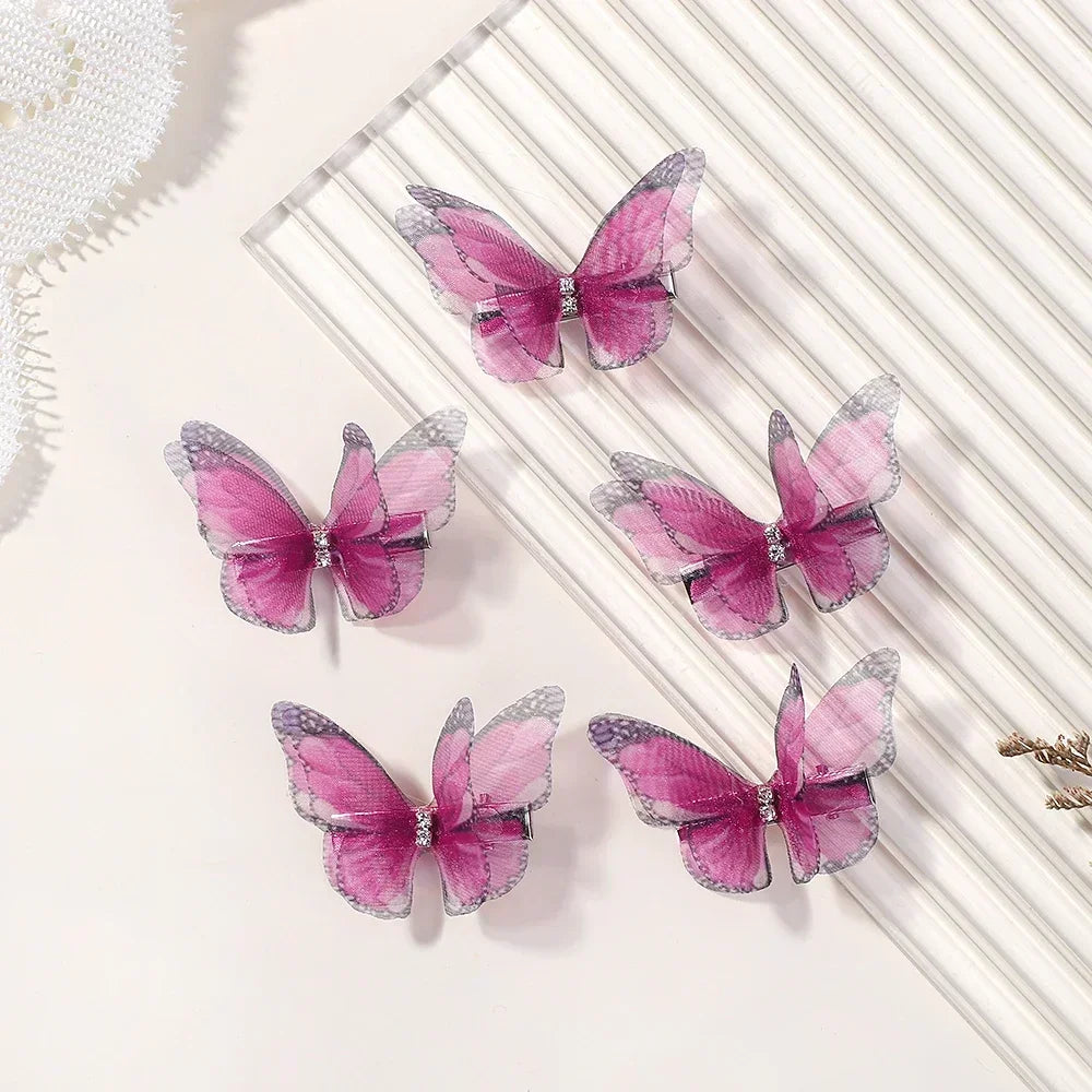 5pcs/set Cute Mesh Double-layer Simulation Butterfly Hairpins for Lovely Girls Princess Colorful Gradient Headwear Hair Clips