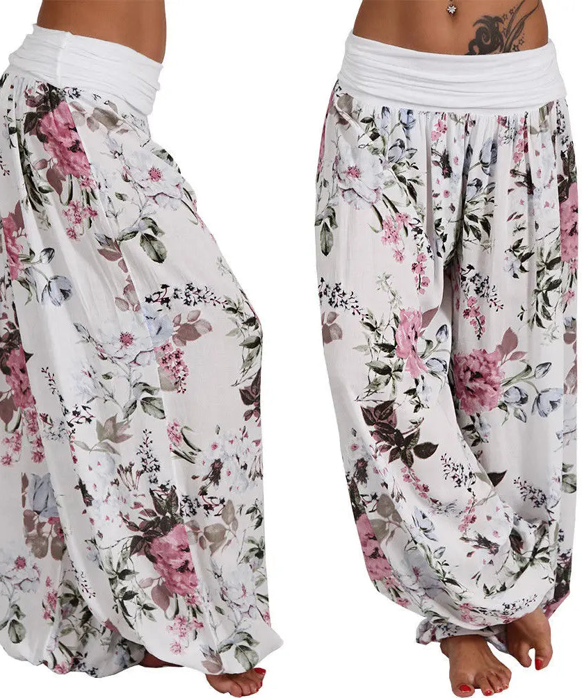 European and American women's clothing long style harem pants digital print long style wide leg pants casual pants plus size