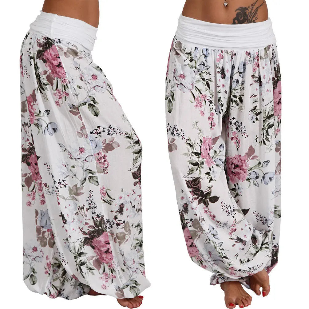 European and American women's clothing long style harem pants digital print long style wide leg pants casual pants plus size