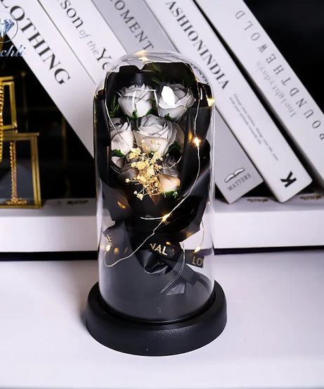 Everlasting Rose LED Glass Dome Bouquet Romantic Illuminated Ornament Perfect Valentine's Day Christmas Home Decor Romantic Gift