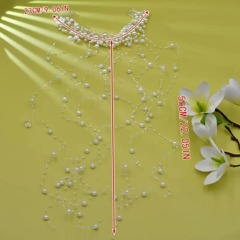 1 elegant artificial pearl hair comb with exquisite bead tassel for bride's wedding dress headwear