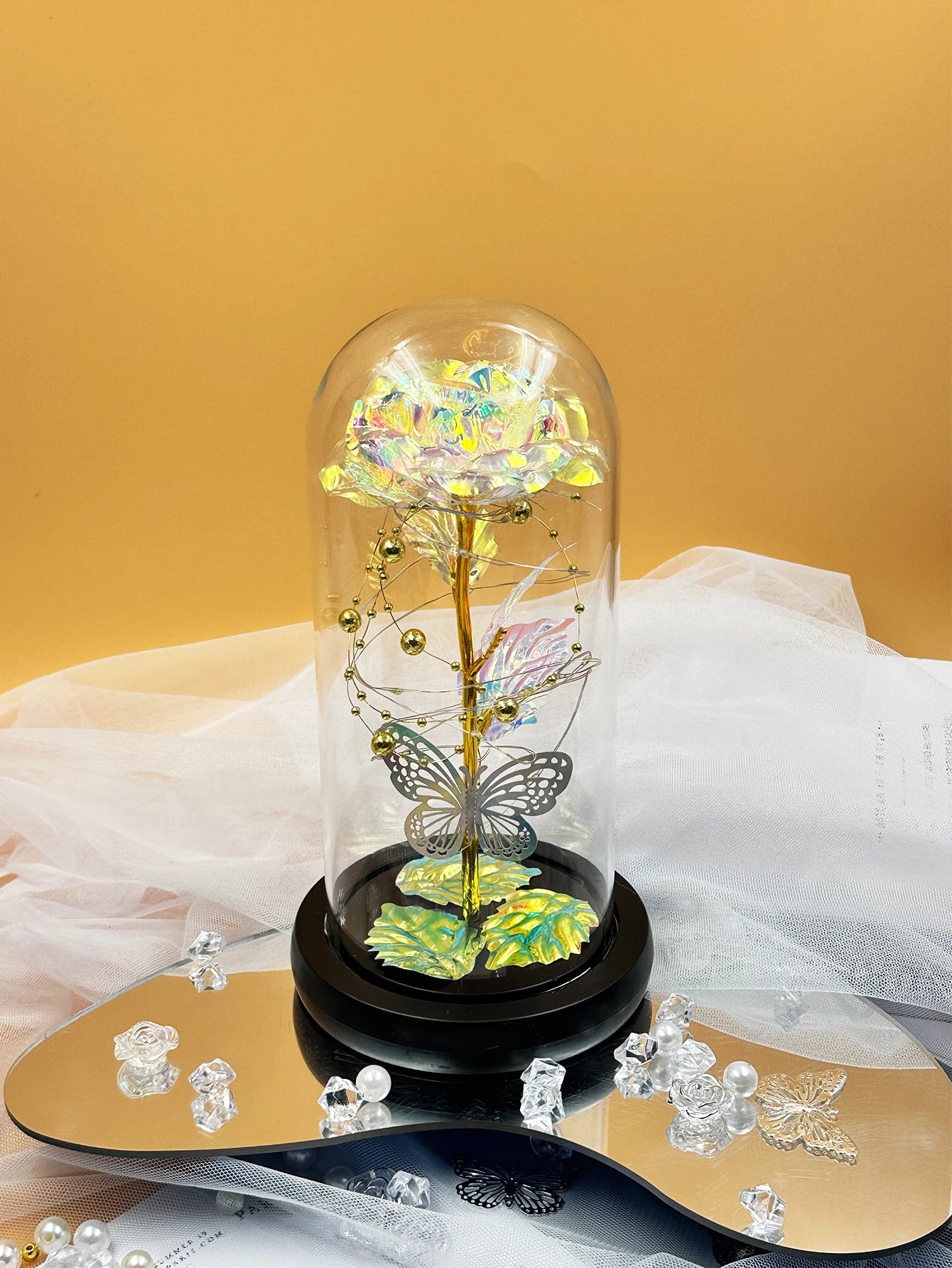 Romantic LED Rose Butterfly Lamp in Glass Dome - Perfect Home Decor and Gift for Weddings, Birthdays, Valentine's Day, and Mothe