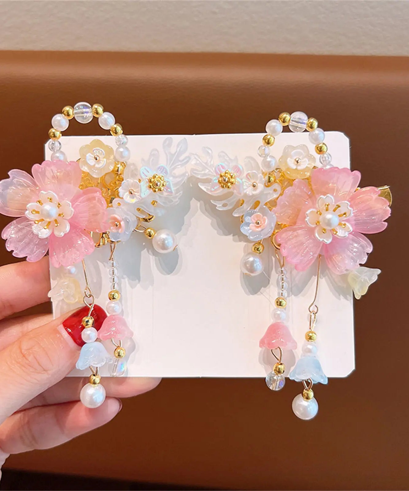 1 Pair Ancient Flowers Hair Pins Pink Resin Flower Hair Clips Crystal like Blossom Hairpins for Women Girls Hair Accessories