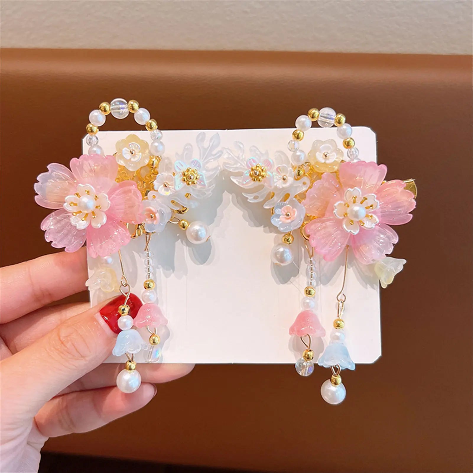 1 Pair Ancient Flowers Hair Pins Pink Resin Flower Hair Clips Crystal like Blossom Hairpins for Women Girls Hair Accessories