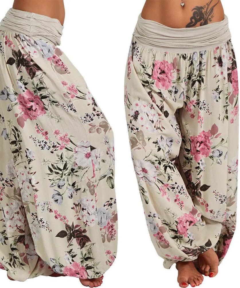 European and American women's clothing long style harem pants digital print long style wide leg pants casual pants plus size