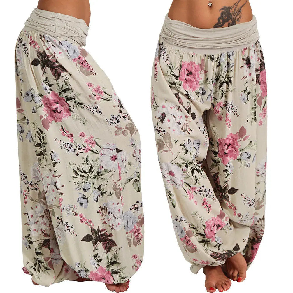 European and American women's clothing long style harem pants digital print long style wide leg pants casual pants plus size