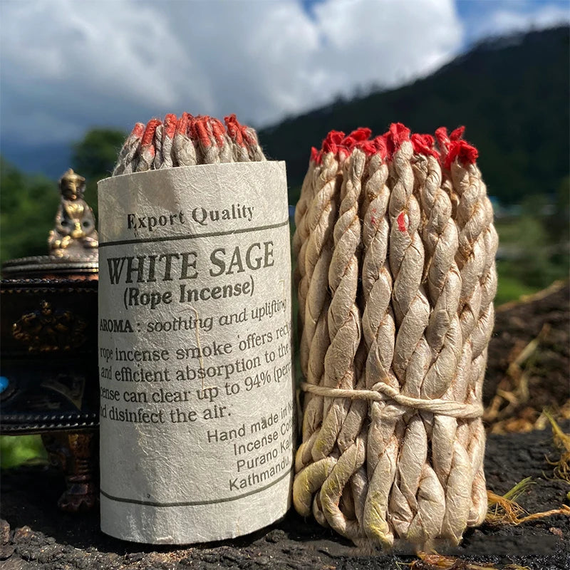 1 Bundle Handmade Traditional Nepal Rope Incense White Sage Cedar Aromatherapy Burning Rope Fragrance Yoga Meditation Sandalwood