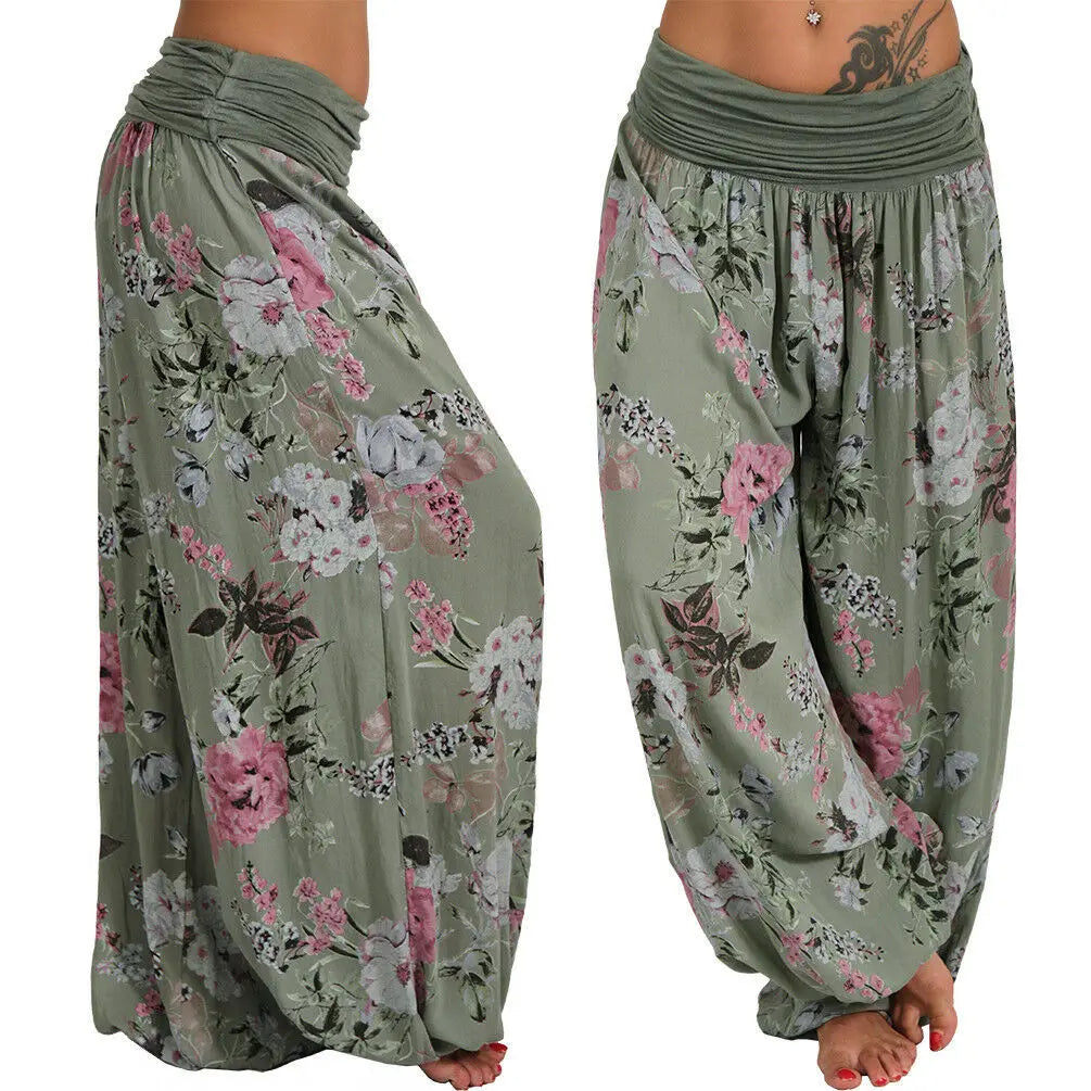 European and American women's clothing long style harem pants digital print long style wide leg pants casual pants plus size
