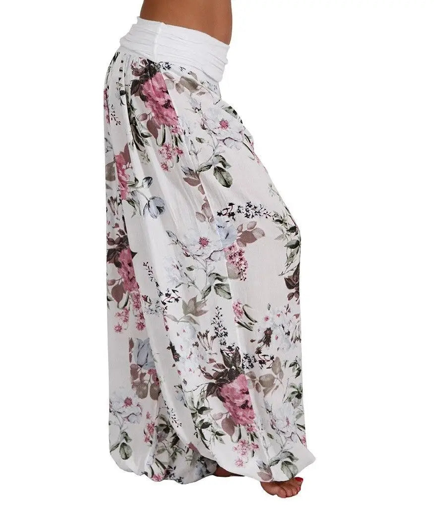 European and American women's clothing long style harem pants digital print long style wide leg pants casual pants plus size