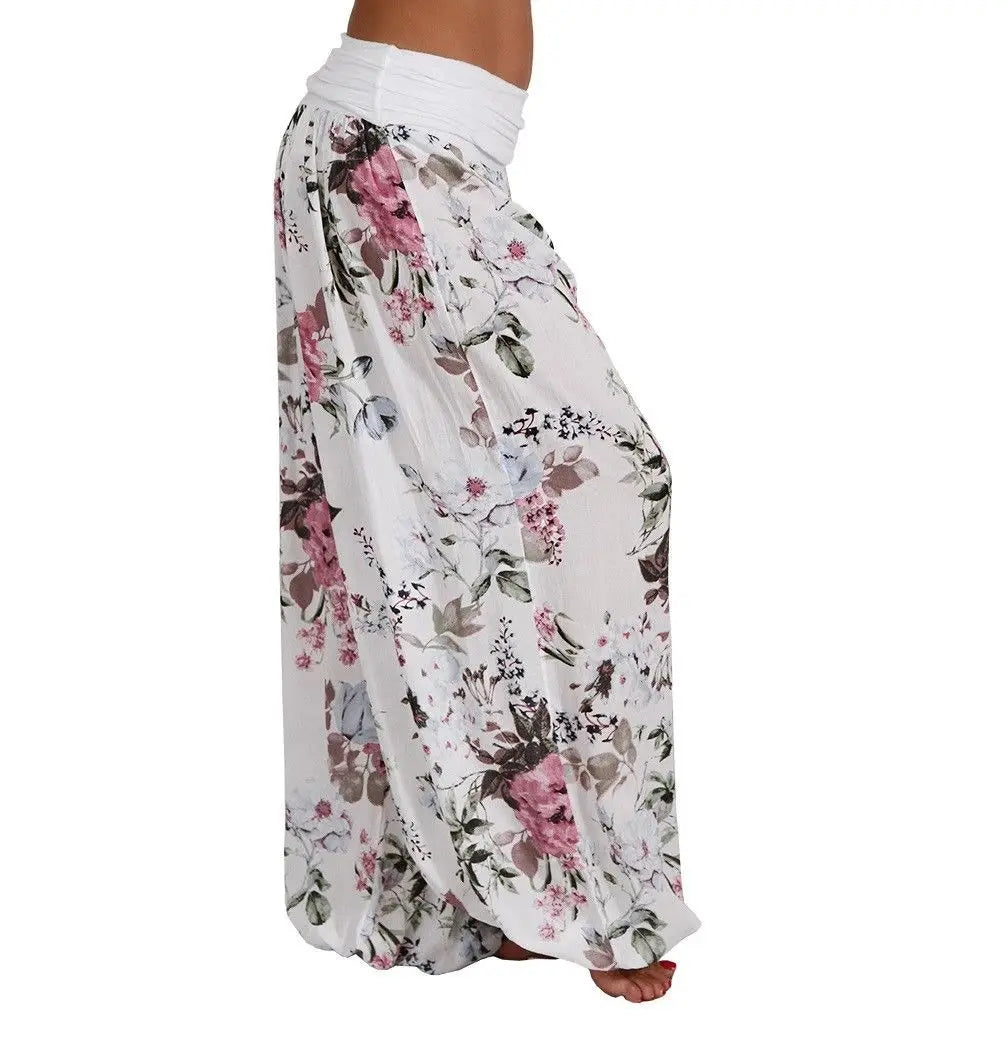 European and American women's clothing long style harem pants digital print long style wide leg pants casual pants plus size