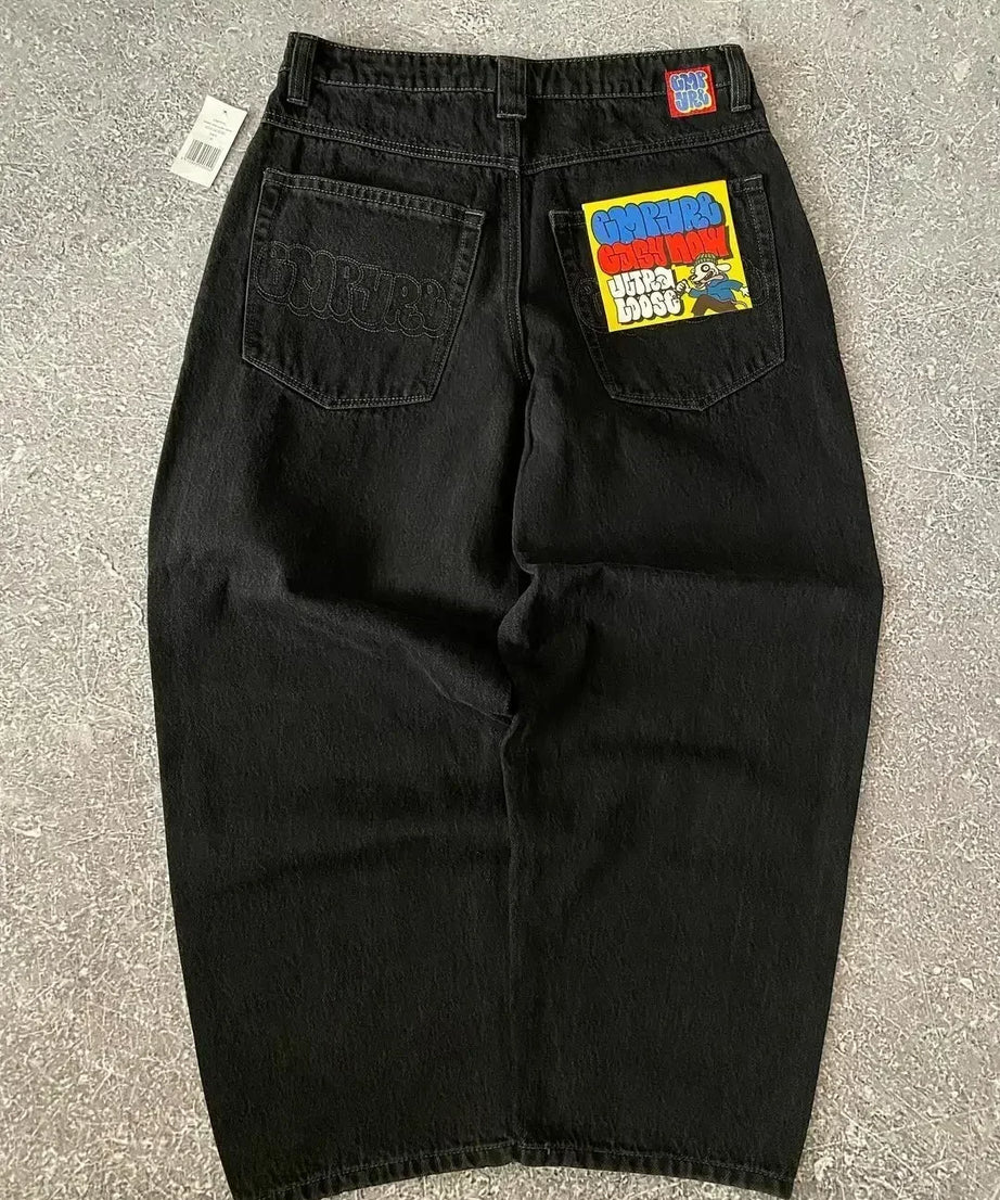 Y2K 2000s Cherry Blossom Pocket Embroidery Fashion Hip Hop Loose Men And Women Clothing Retro Casual Wide Leg Streetwear