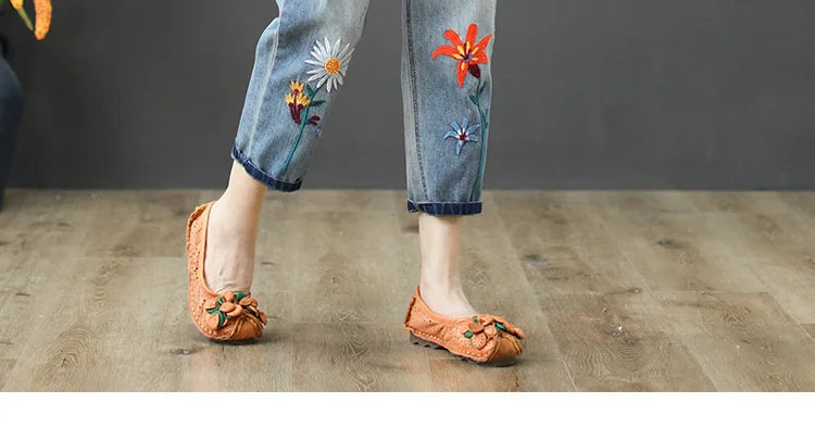 AmaxluluE Summer Fashion Ladies Elastic Elegant Jeans Womens Casual Floral Embroidery Denim Trousers Females Loose Harem Pants