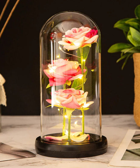 Rose Glass Cover Rose in Glass Dome Light Up Gifts for Women Valentines Ornament Glass Dome Rose Ornament The Preserve Flannel