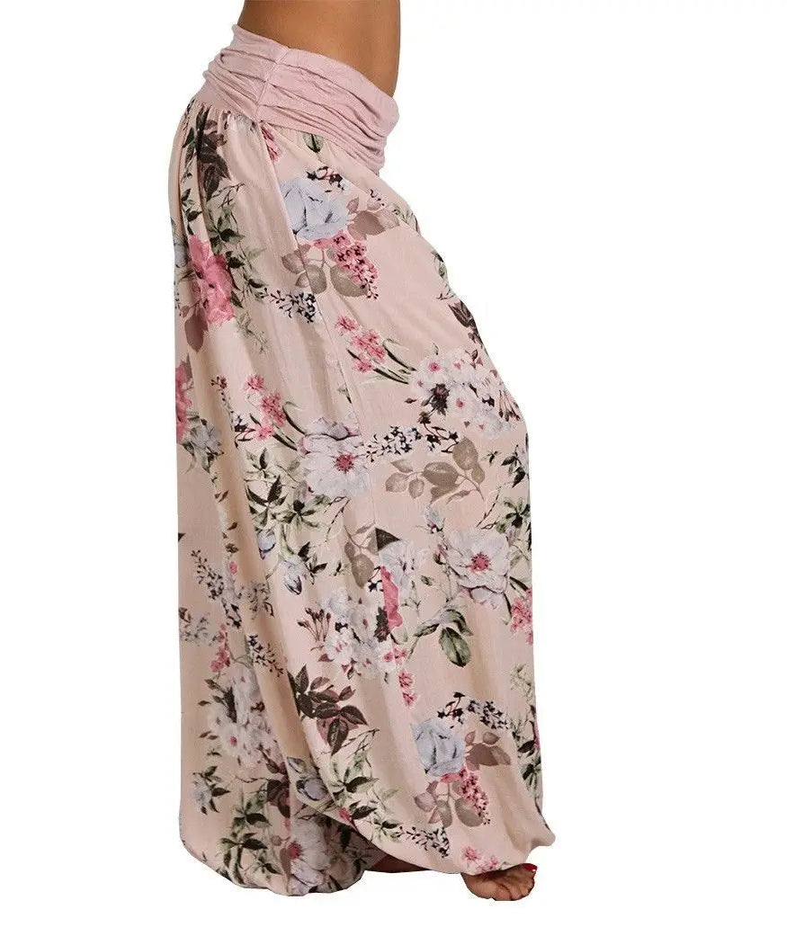 European and American women's clothing long style harem pants digital print long style wide leg pants casual pants plus size