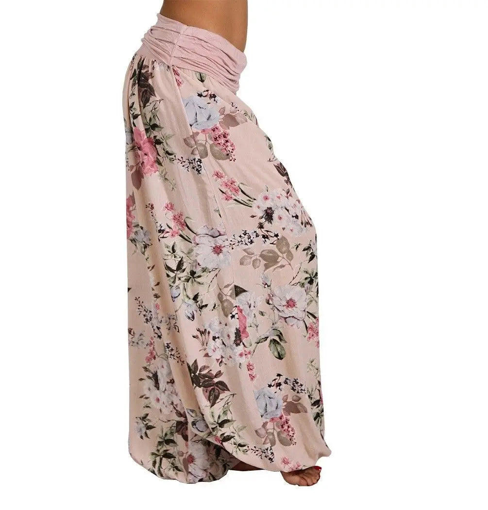 European and American women's clothing long style harem pants digital print long style wide leg pants casual pants plus size