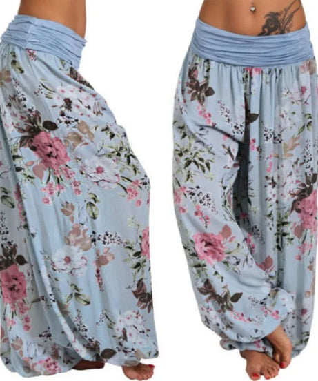 European and American women's clothing long style harem pants digital print long style wide leg pants casual pants plus size