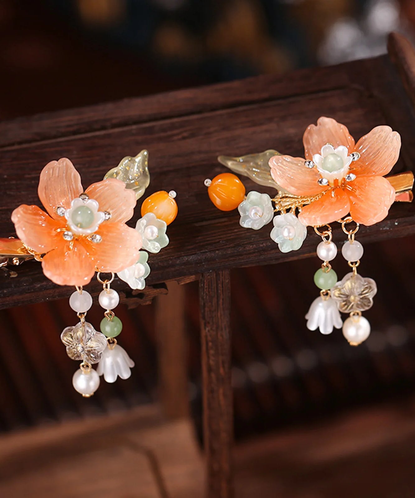 1 Pair Ancient Flowers Hair Pins Pink Resin Flower Hair Clips Crystal like Blossom Hairpins for Women Girls Hair Accessories