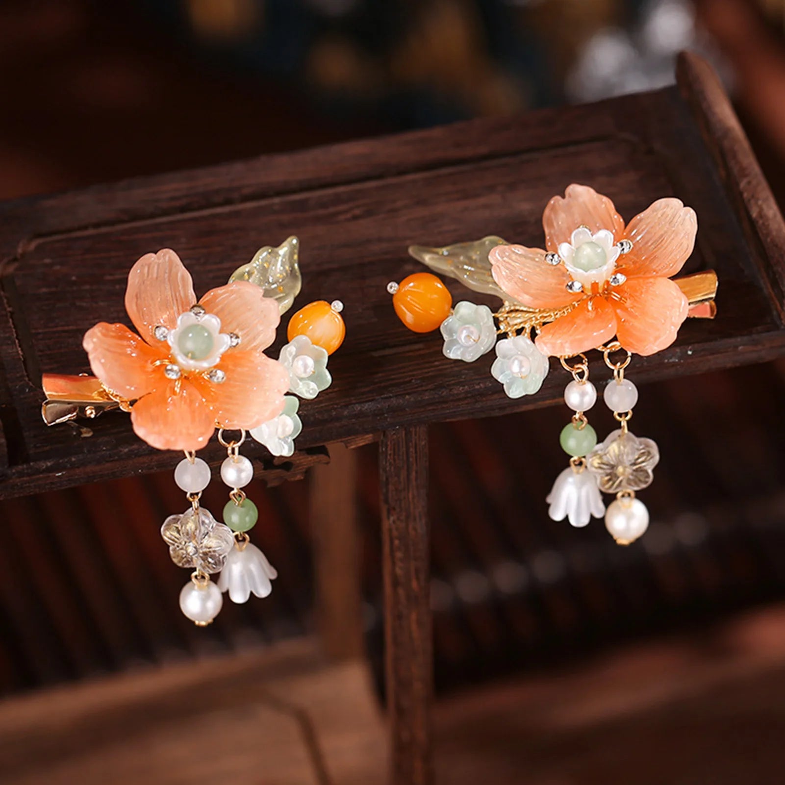 1 Pair Ancient Flowers Hair Pins Pink Resin Flower Hair Clips Crystal like Blossom Hairpins for Women Girls Hair Accessories