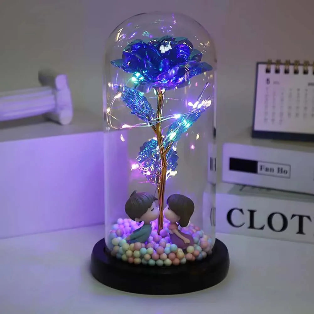 Mothers Day Rose Gifts for Mom, Galaxy Glass Rose Forever Eternal Crystal Flower Light Up Rose in Glass Dome with Butterfly Moth