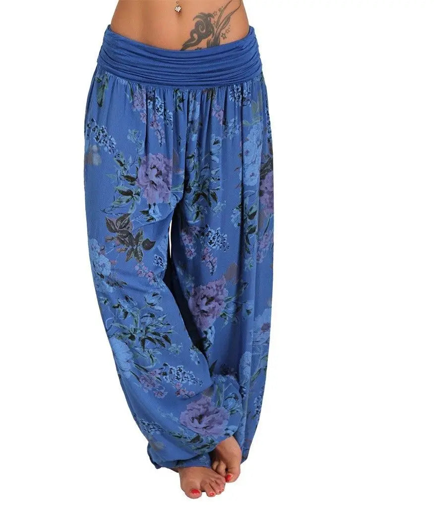 European and American women's clothing long style harem pants digital print long style wide leg pants casual pants plus size