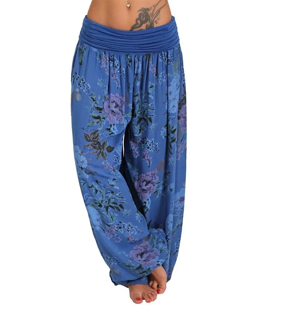 European and American women's clothing long style harem pants digital print long style wide leg pants casual pants plus size