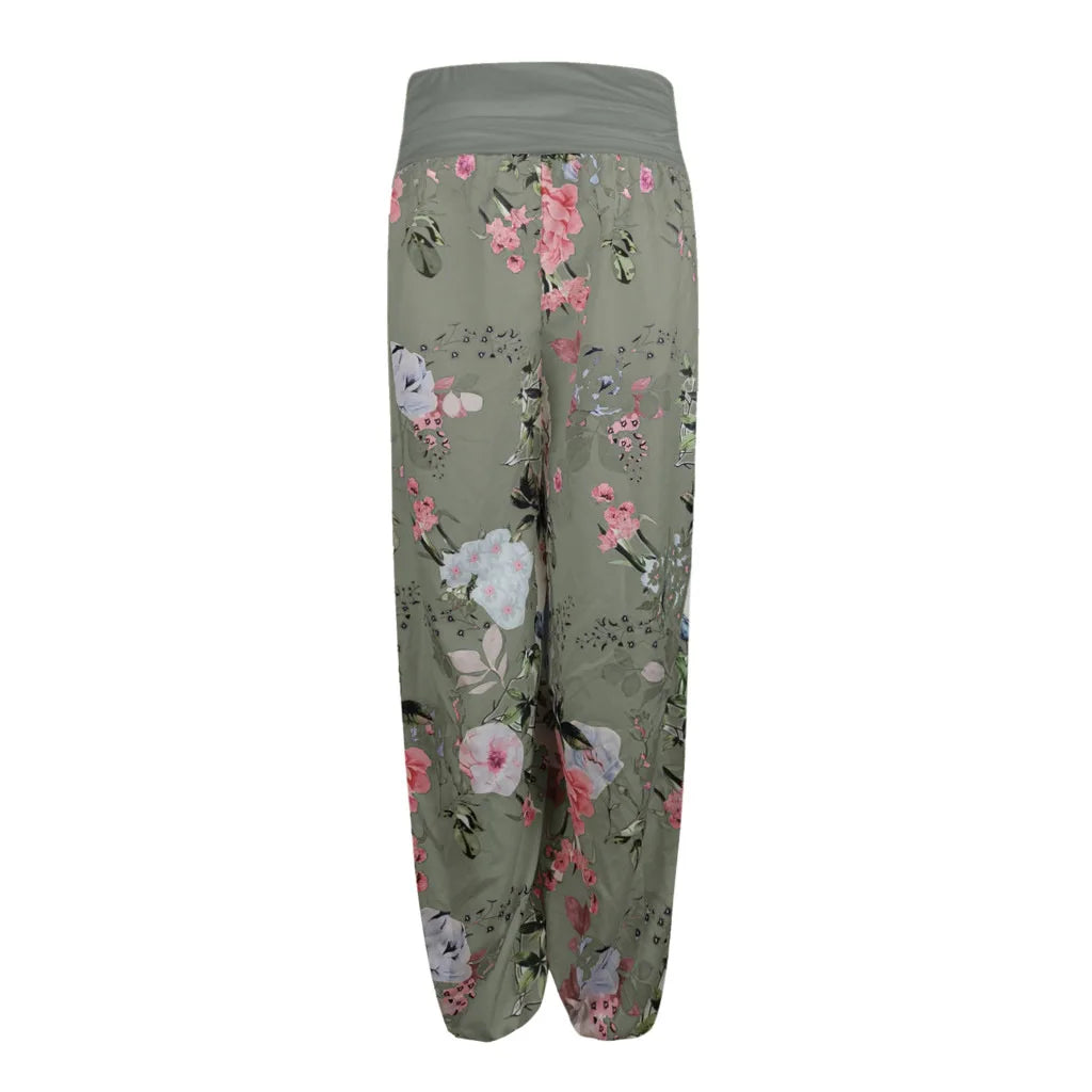 European and American women's clothing long style harem pants digital print long style wide leg pants casual pants plus size