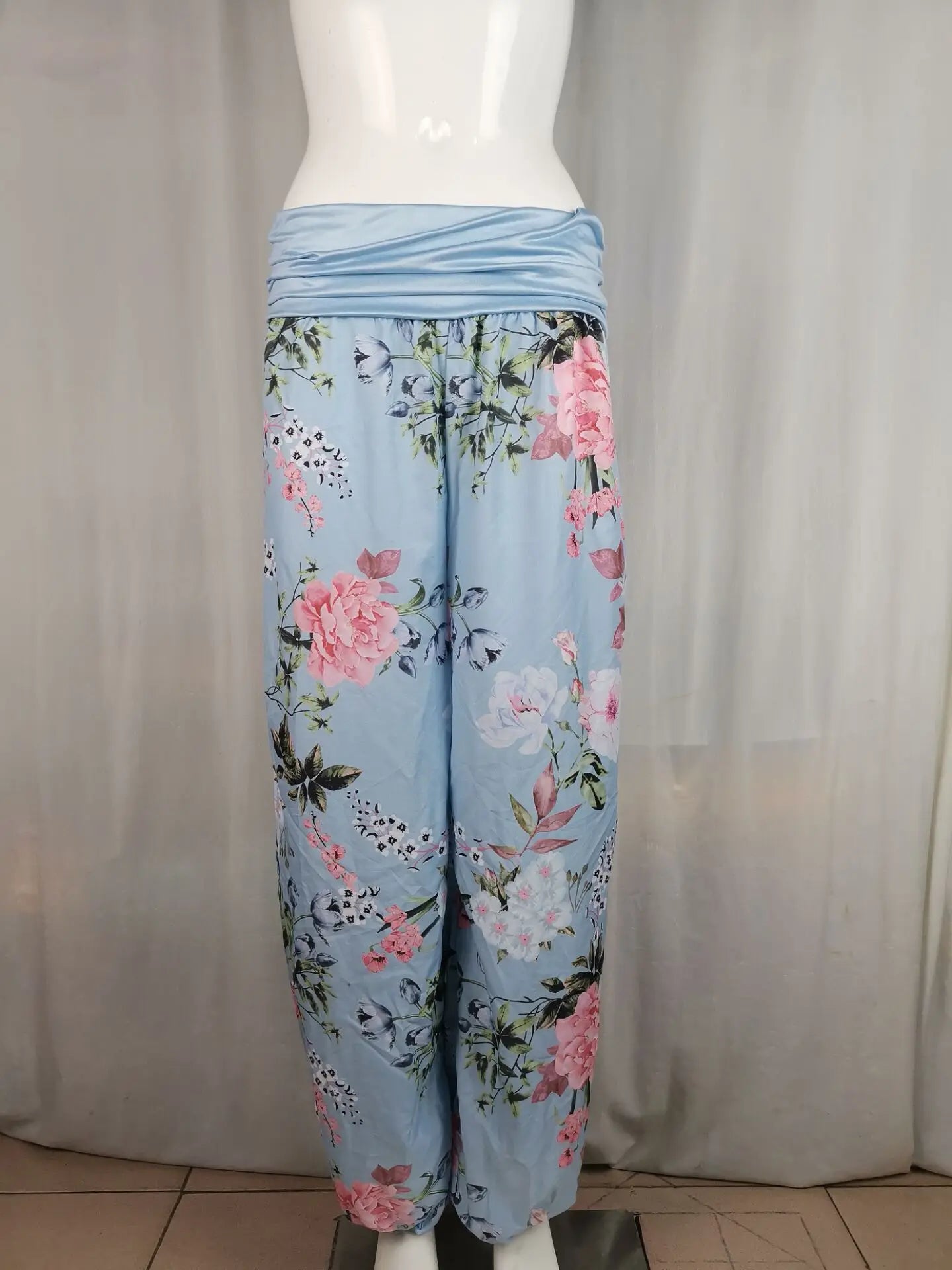 European and American women's clothing long style harem pants digital print long style wide leg pants casual pants plus size