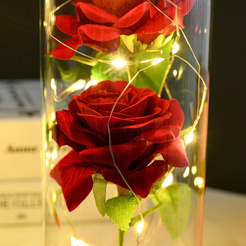 Mothers Day Gifts Party Artificial Flowers LED Rose Creative Valentine's Day Gift in Glass Glass Cover Simulation Rose Flower